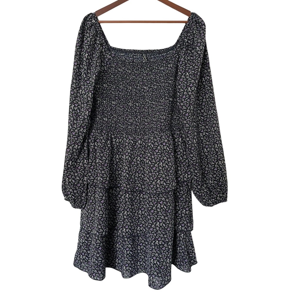 PrettyGarden Dress Womens XL Navy Purple Ditsy Floral Smocked Tiered NWT $32